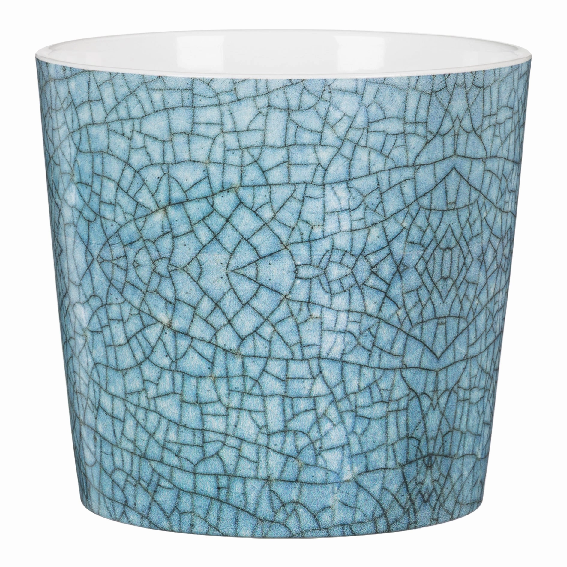 Blue Indoor Ceramic Cover  Pot Azur craquele (870) tall green plant  