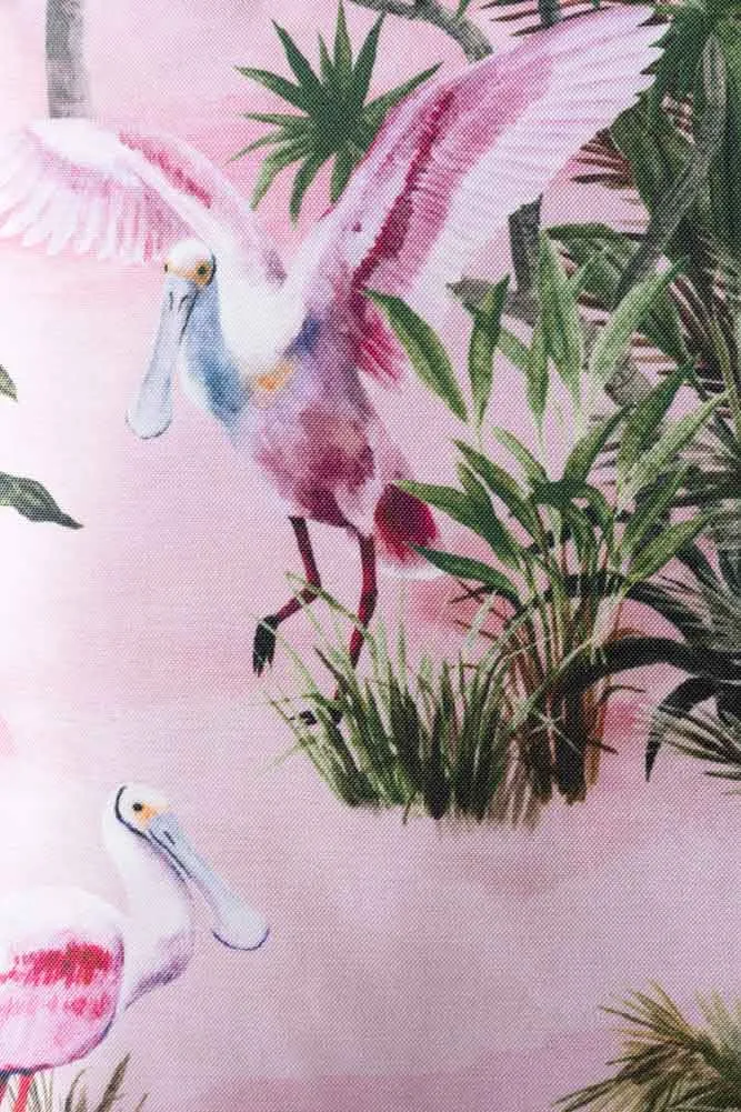 Blush Pink Palms & Tropical Birds Outdoor Cushion