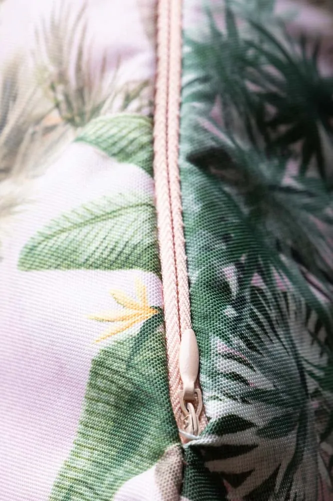 Blush Pink Palms & Tropical Birds Outdoor Cushion