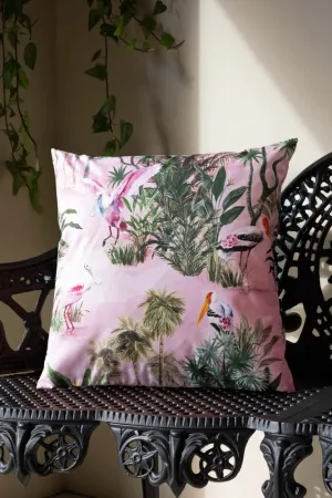 Blush Pink Palms & Tropical Birds Outdoor Cushion dried flowers  