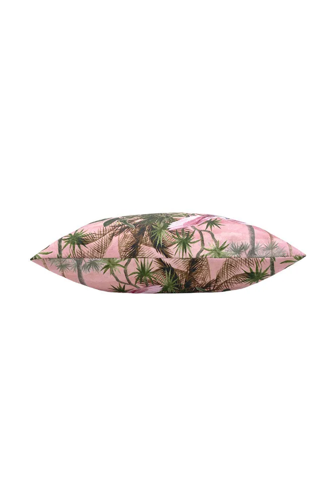 Blush Pink Palms & Tropical Birds Outdoor Cushion