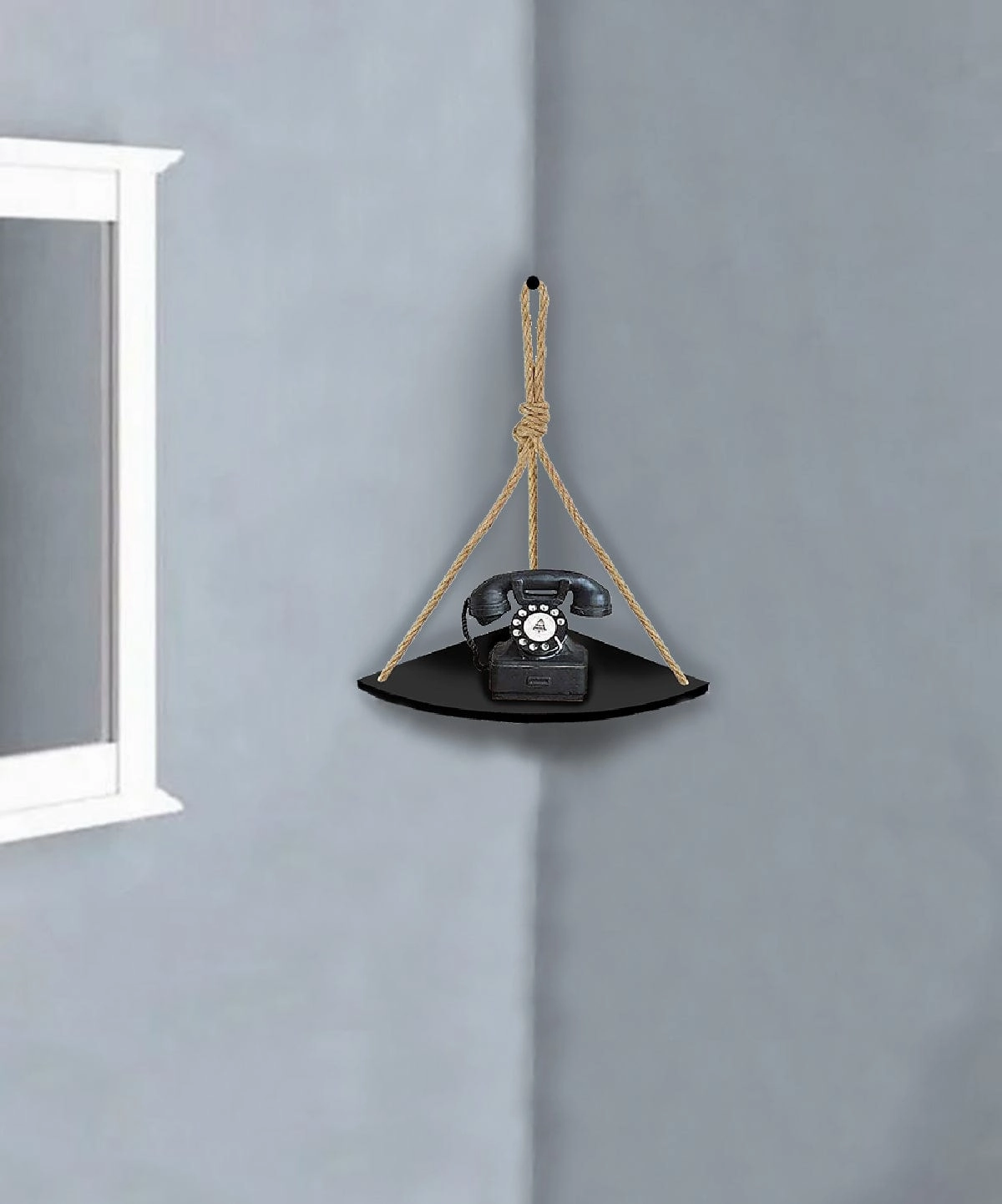Bohemian Wood Circle Black Wall Mounting Shelves With Rope