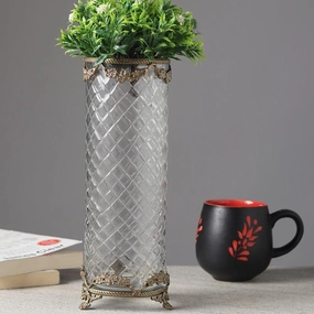 Botanic Antique Brass Trim Glass Vase Gold outdoor greenery  