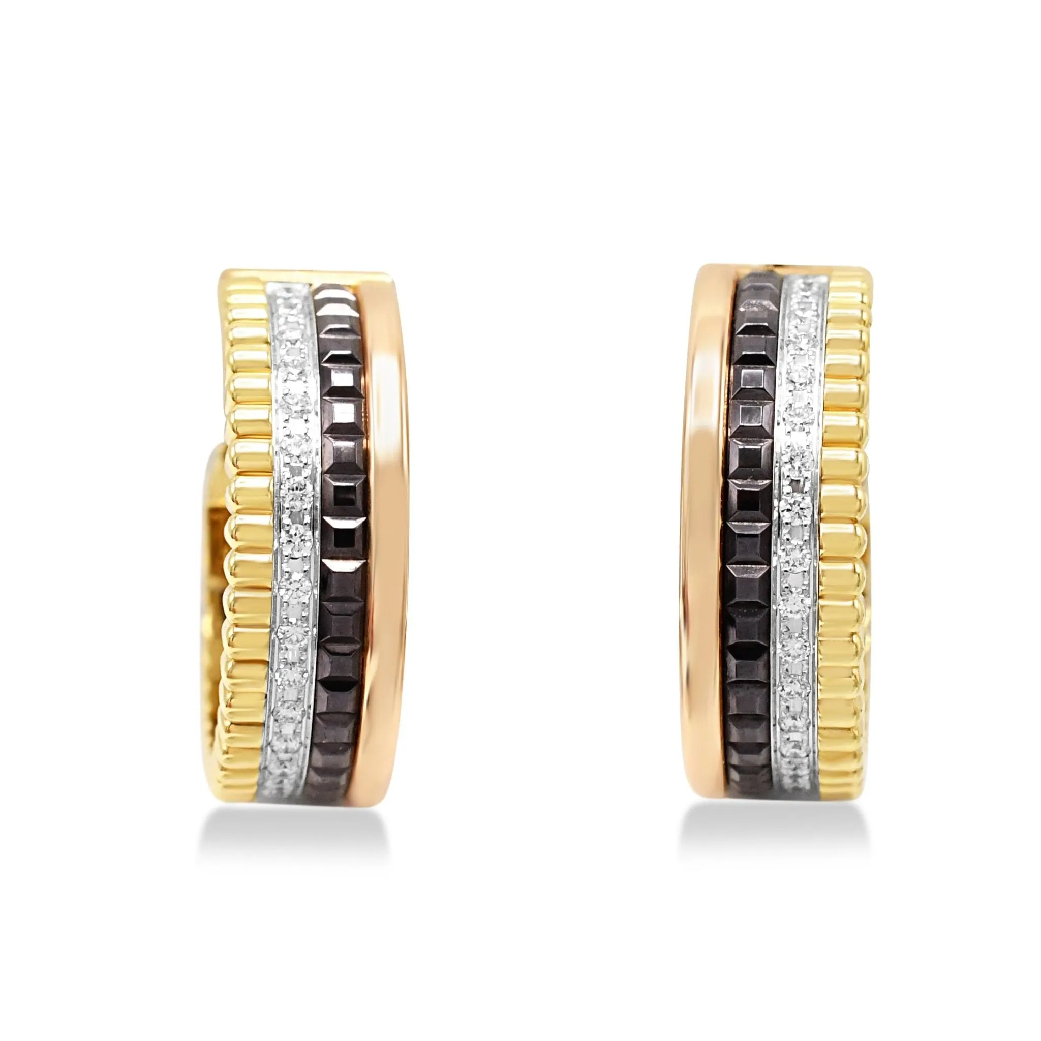 Boucheron Mixed Gold & Diamond Quatre Classique Hoop Earrings