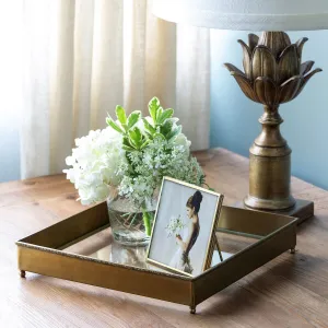 Brass and Glass Escritoire Square Tray dried flowers  