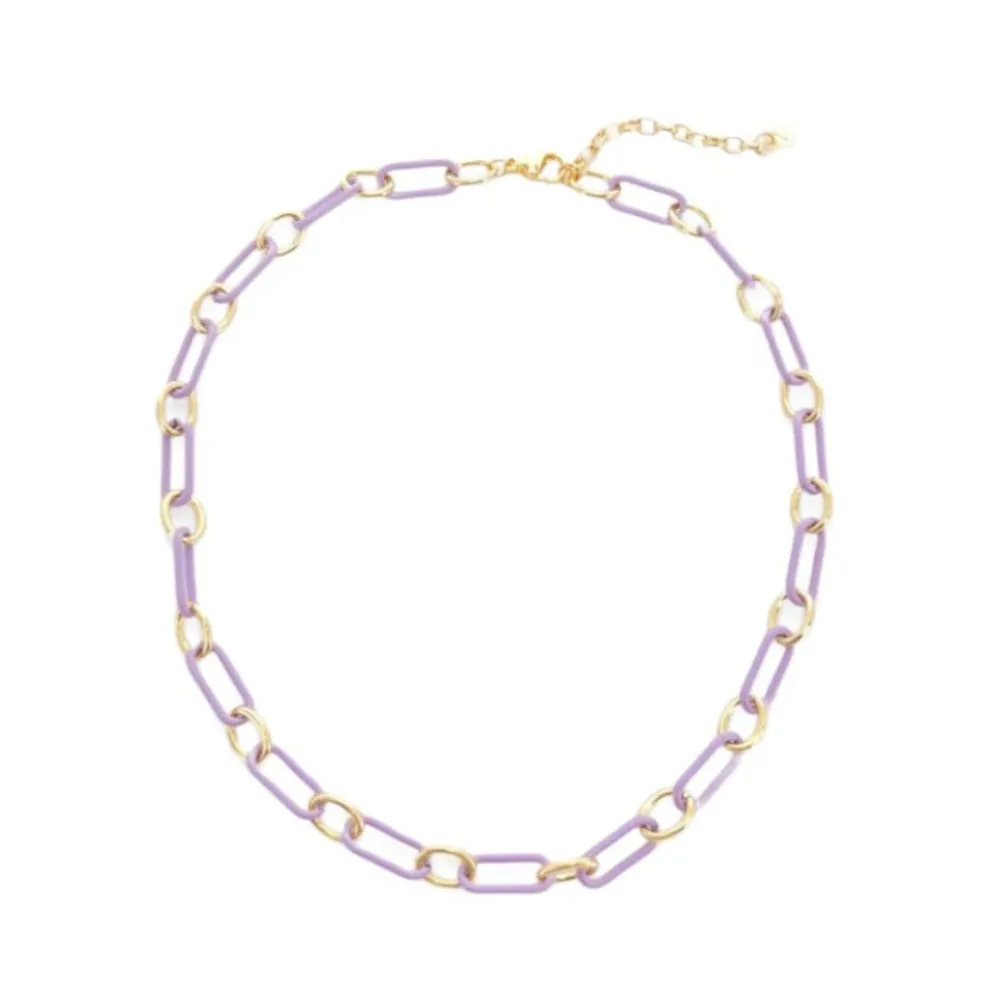 Brass YGP and Lavender Enamel Paperclip Chain