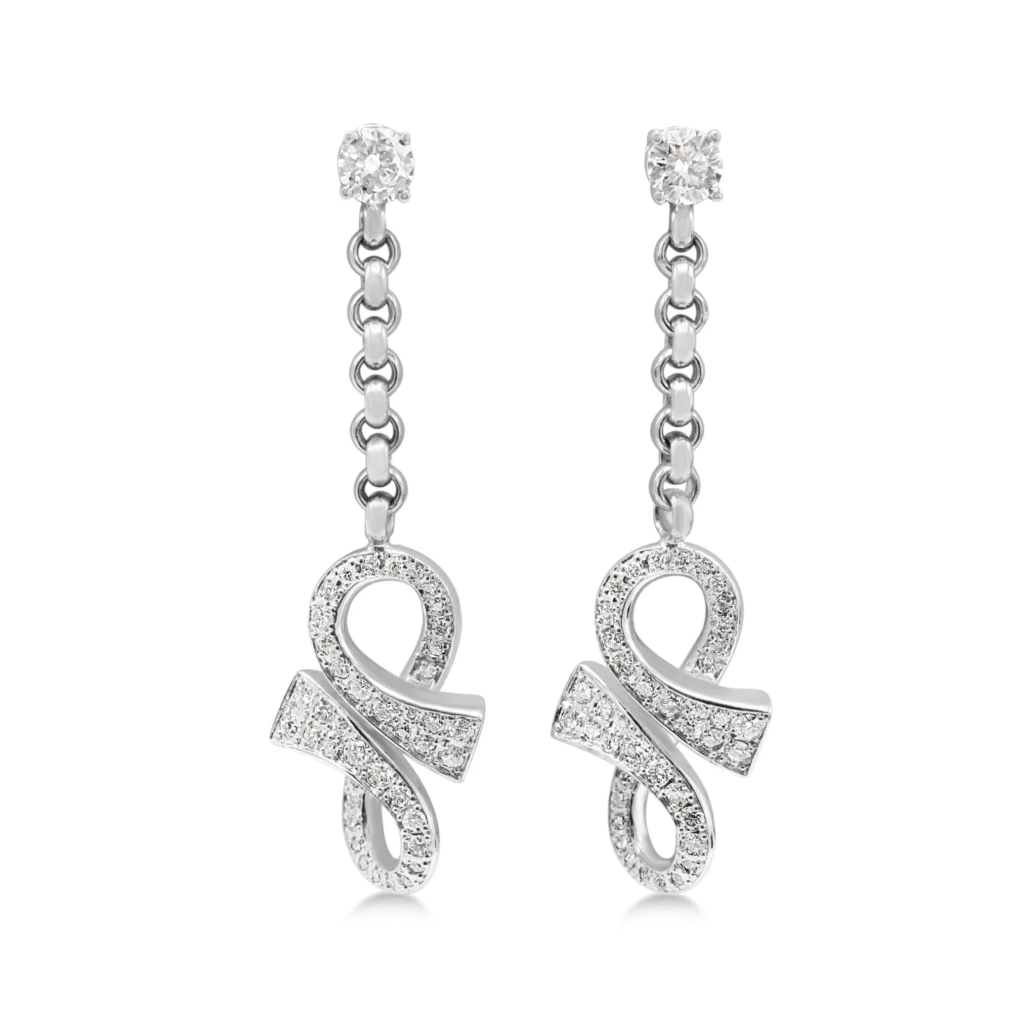 Brilliant Cut Diamond Motif Drop Earrings - 18ct White Gold