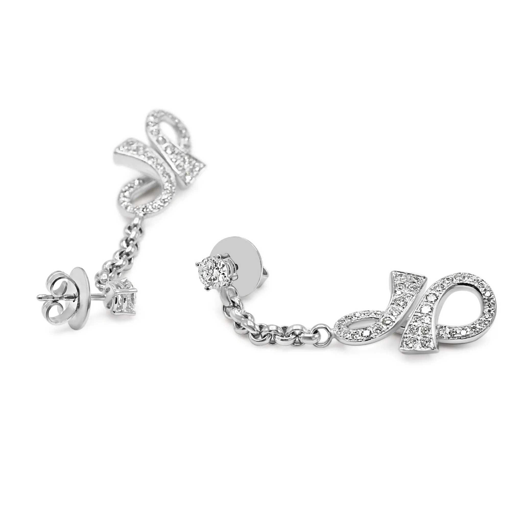Brilliant Cut Diamond Motif Drop Earrings - 18ct White Gold