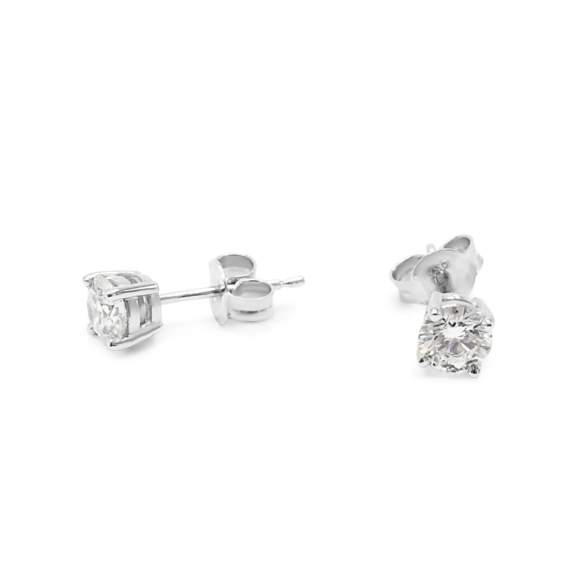 Brilliant Cut Diamond Solitaire Stud Earrings - 18ct White Gold