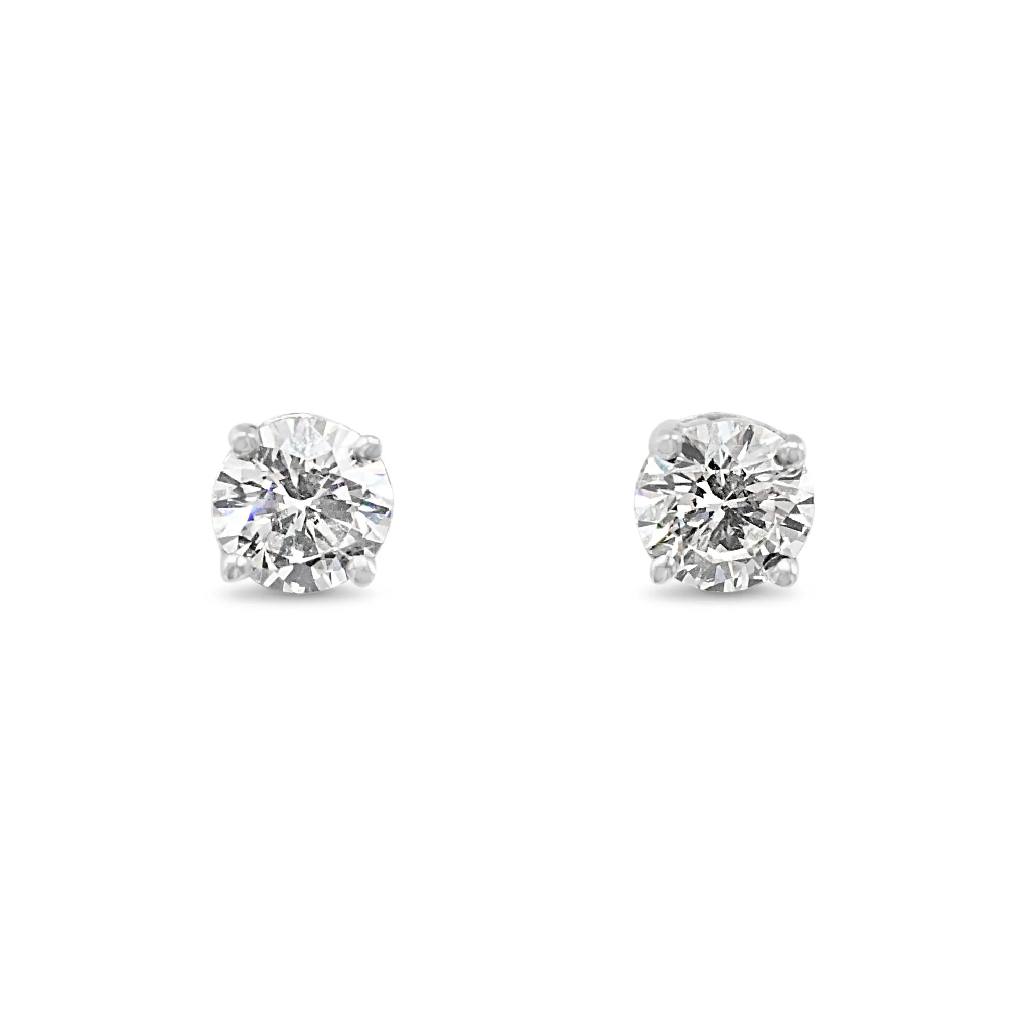 Brilliant Cut Diamond Solitaire Stud Earrings - 18ct White Gold