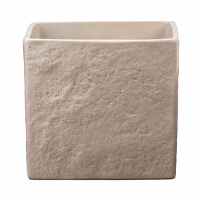 Brown Square Indoor Ceramic Cover Pot Taupe Stone (970) tall green plant  