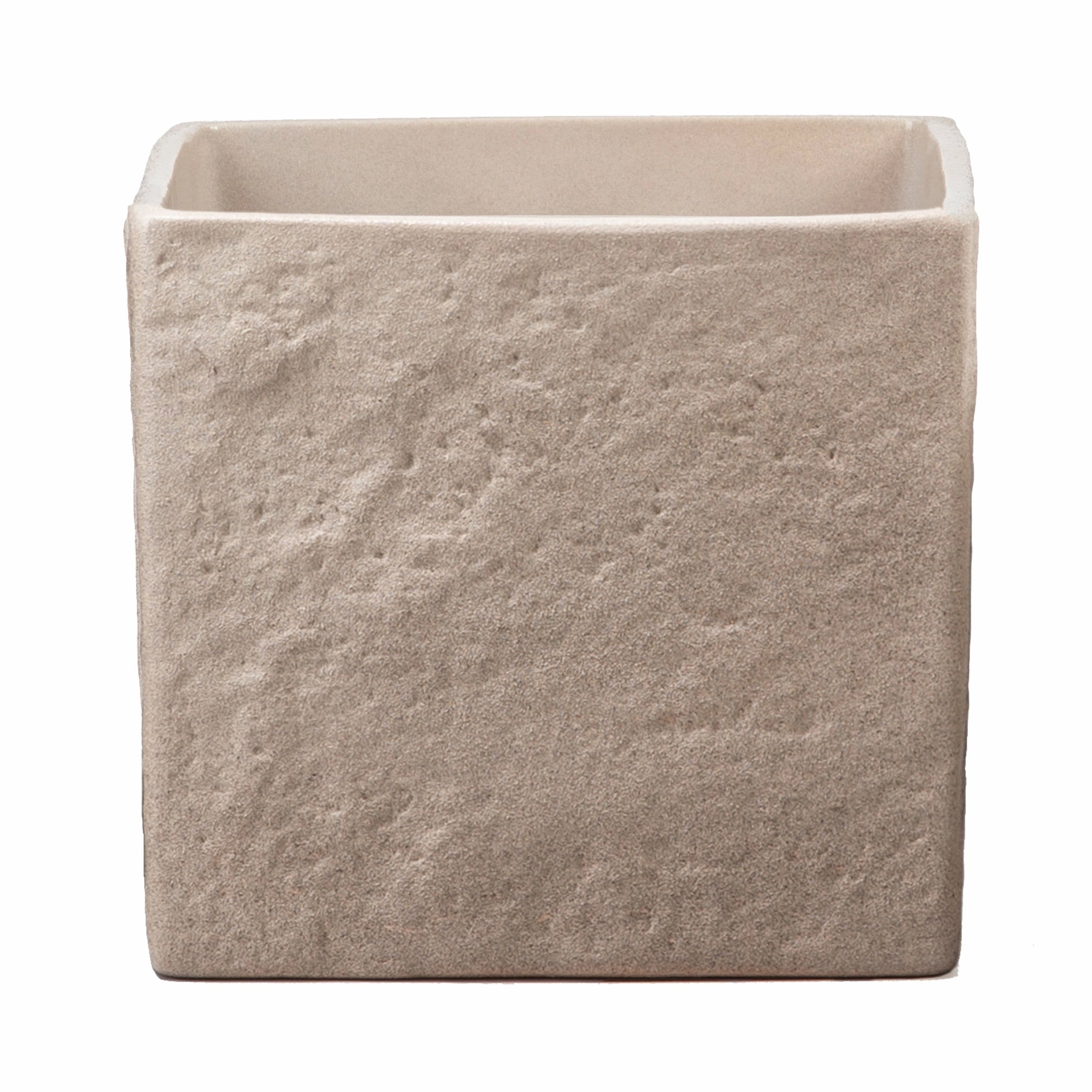 Brown Square Indoor Ceramic Cover Pot Taupe Stone (970) tall green plant  