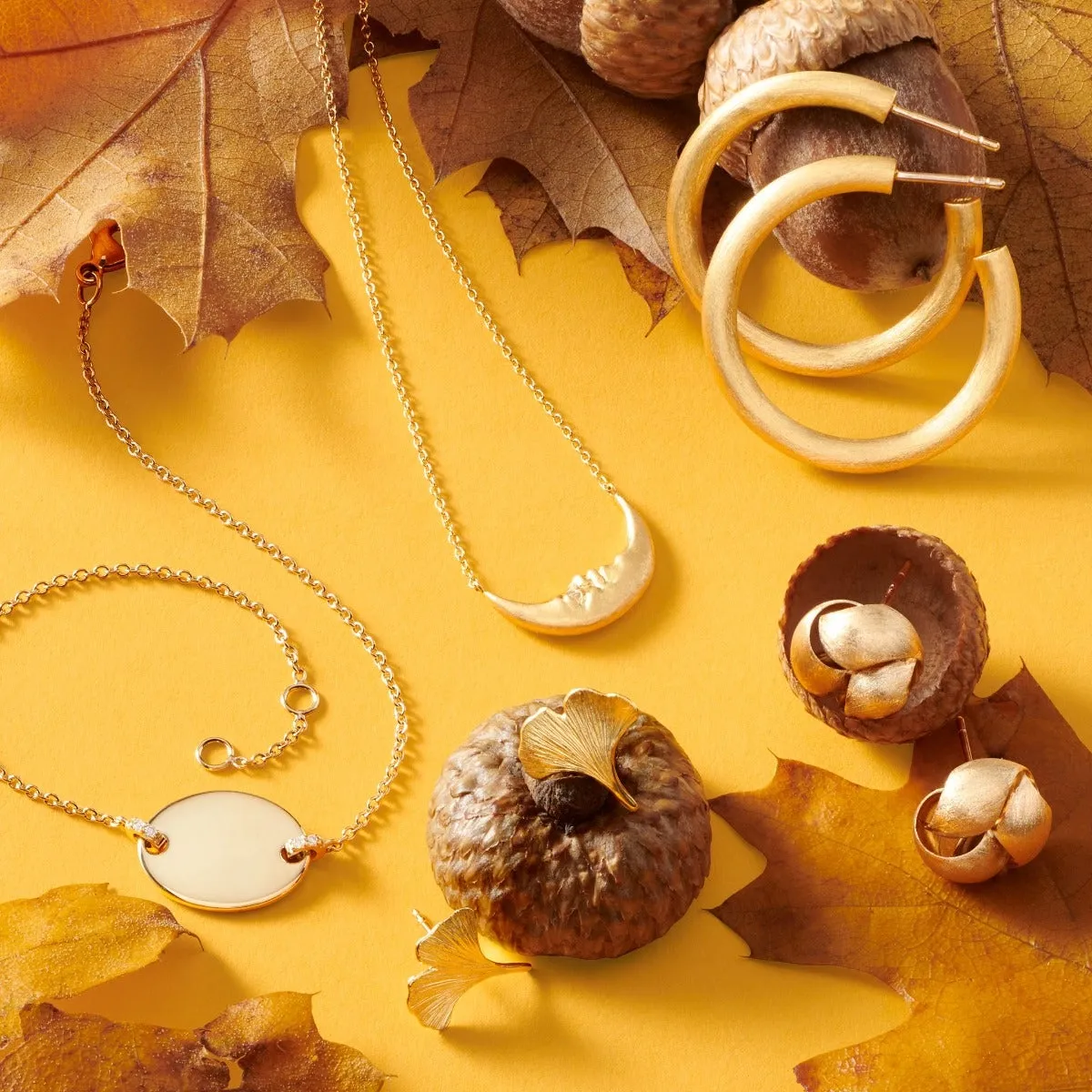 Brushed Gold Ginkgo Leaf Stud Earrings