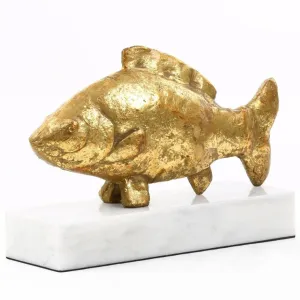 Carp Fish Statue in Gold Leaf dried flowers  
