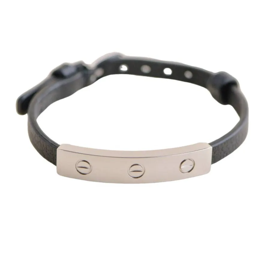 Cartier 18K Love White Gold Black Leather Strap Bracelet