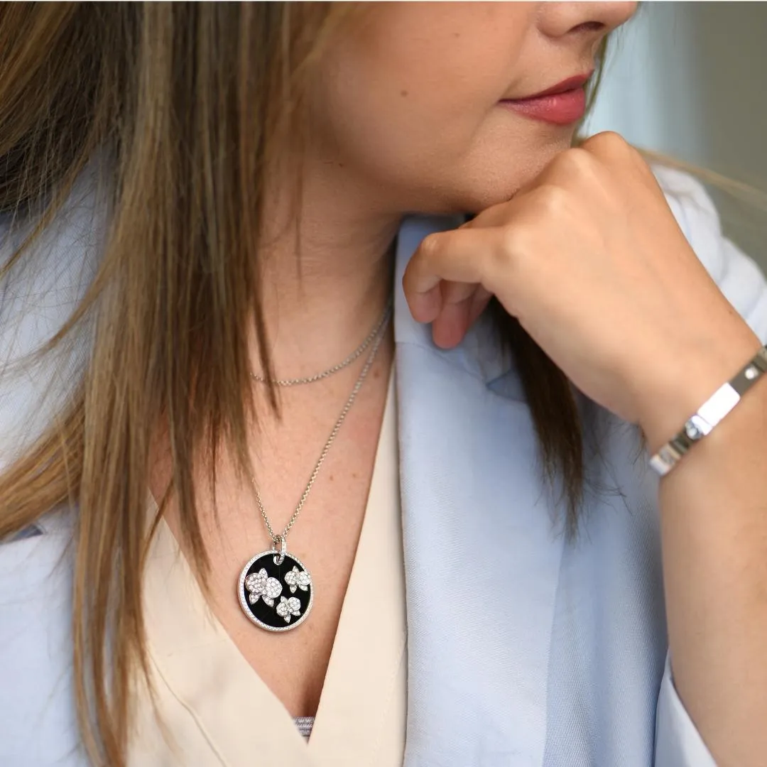Cartier Caresse D'Orchidees Par Cartier Diamond 18K White Gold Black Onyx Round Pendant Necklace