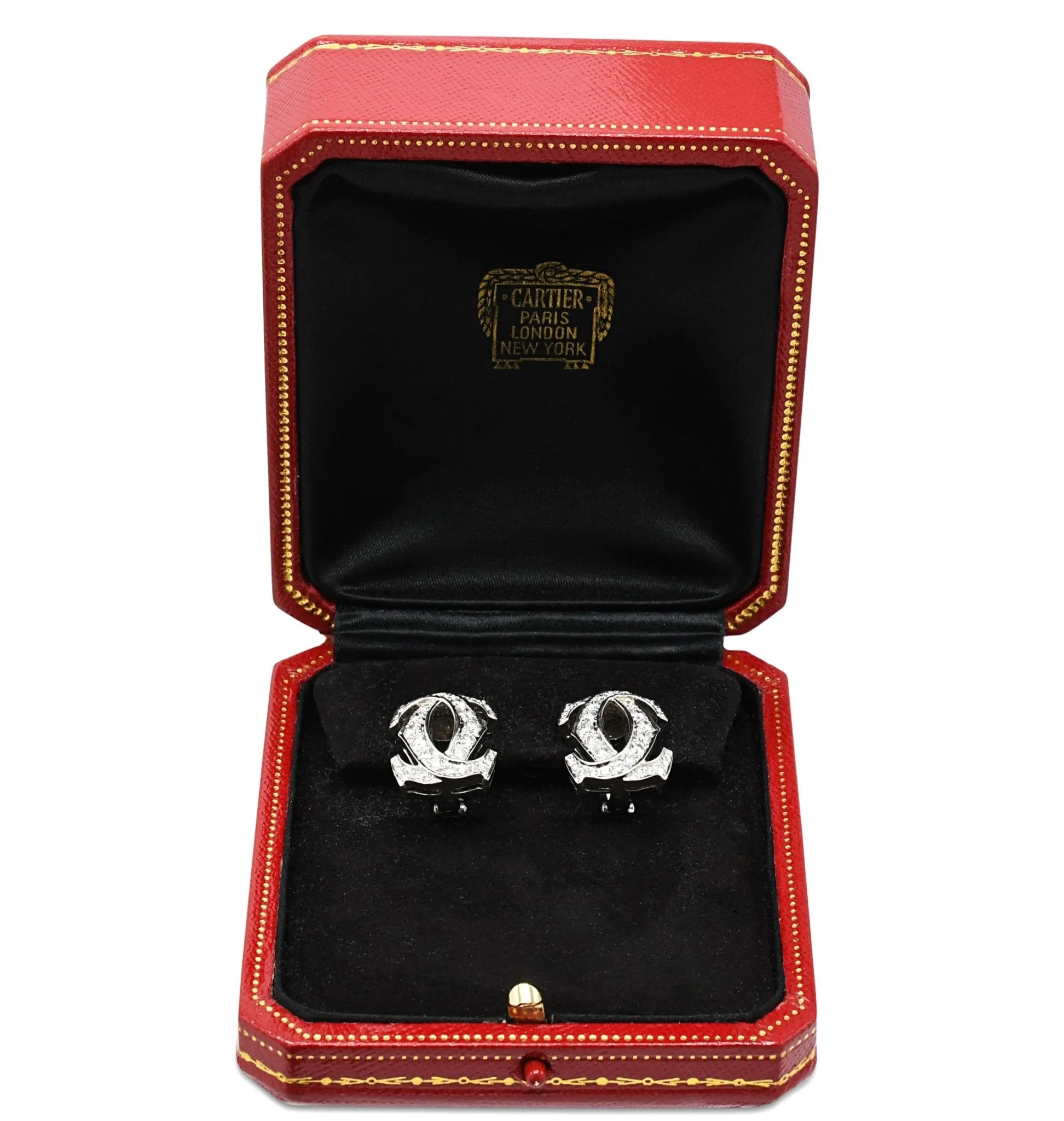 Cartier Diamond Double C Design Earrings - 18ct White Gold