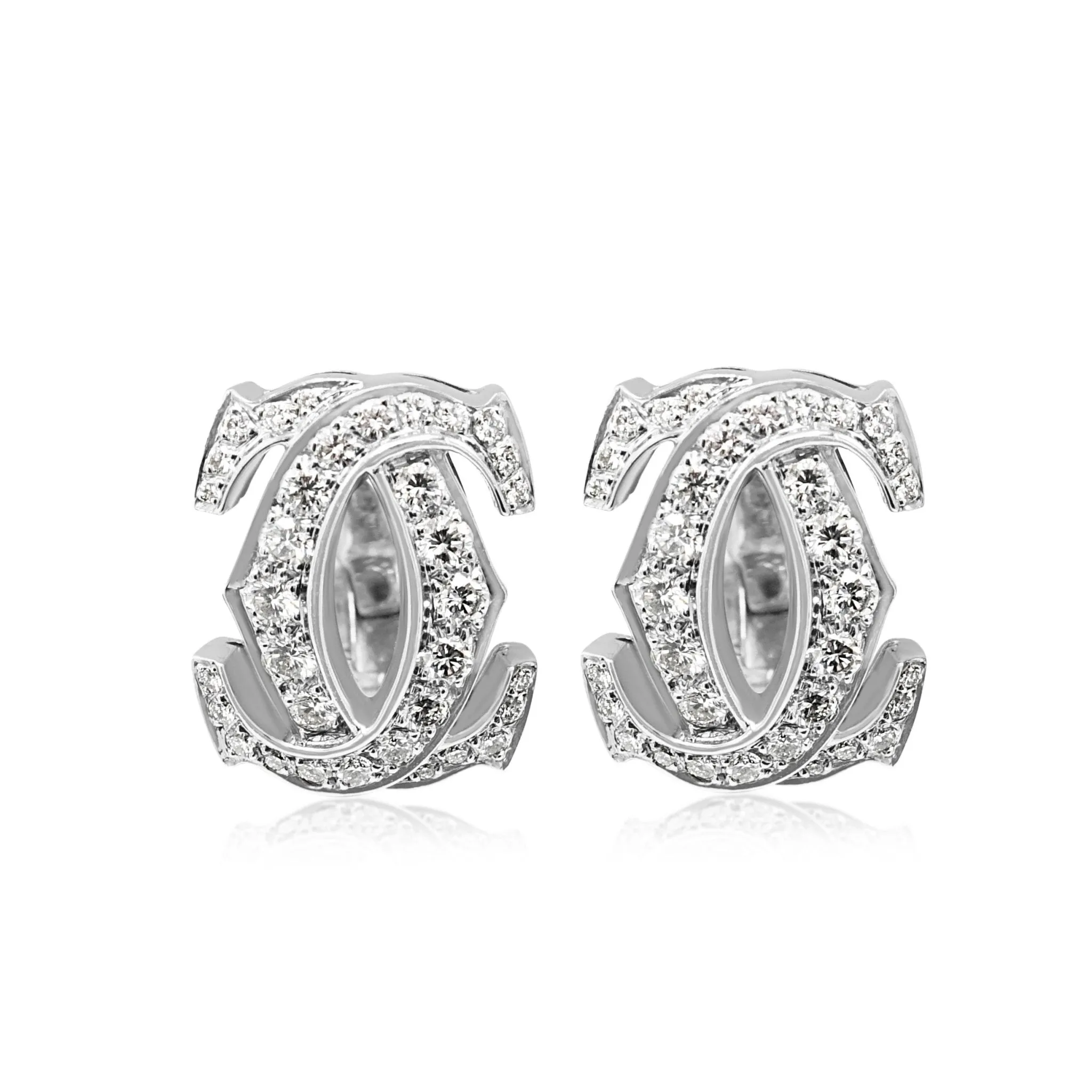Cartier Diamond Double C Design Earrings - 18ct White Gold