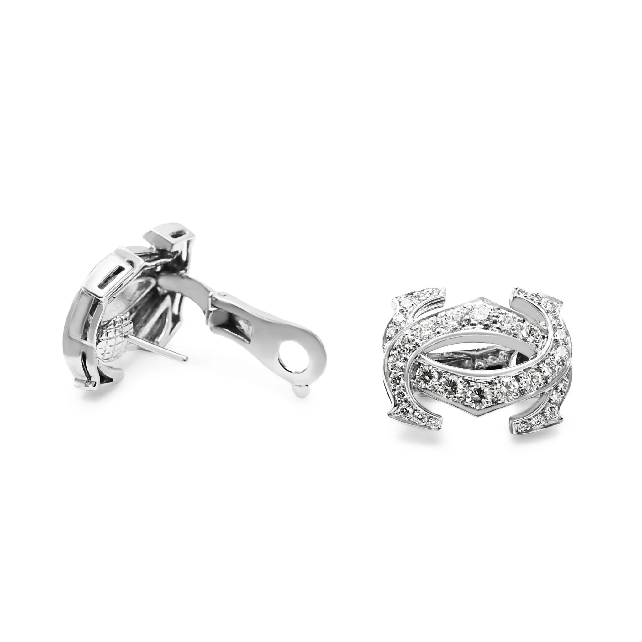 Cartier Diamond Double C Design Earrings - 18ct White Gold