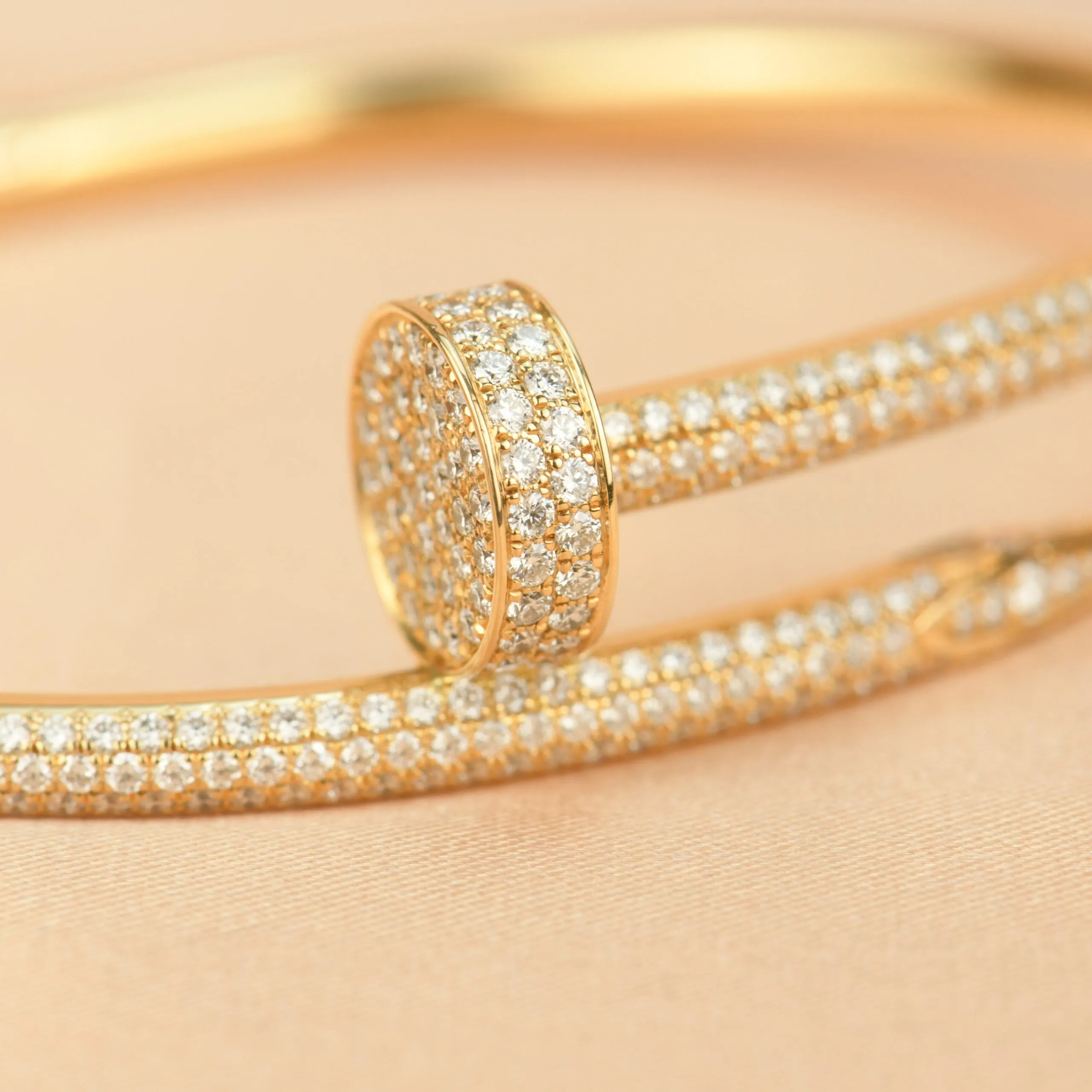 Cartier Juste Un Clou Pave Diamond 18k Yellow Gold Bracelet Size 16