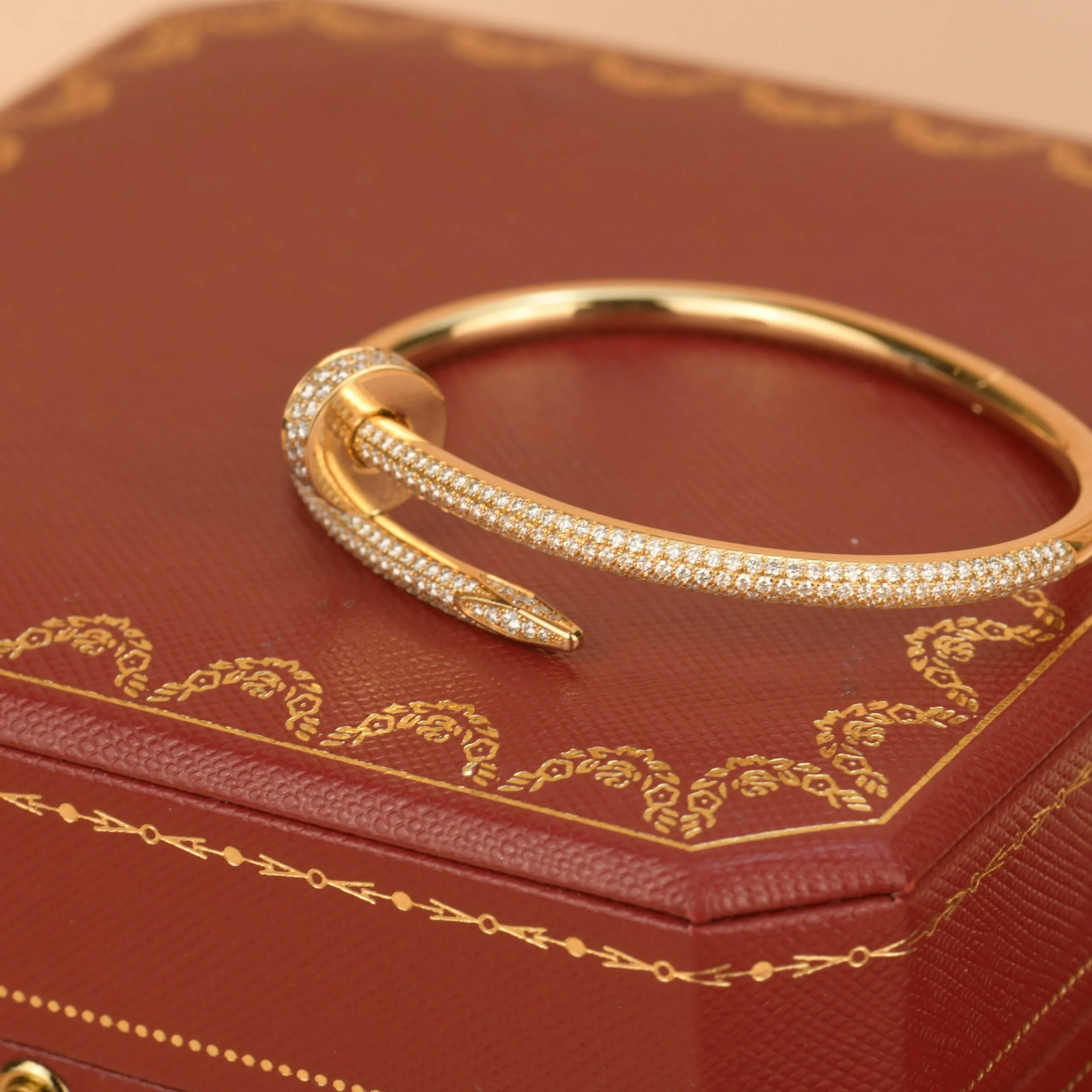 Cartier Juste Un Clou Pave Diamond 18k Yellow Gold Bracelet Size 16