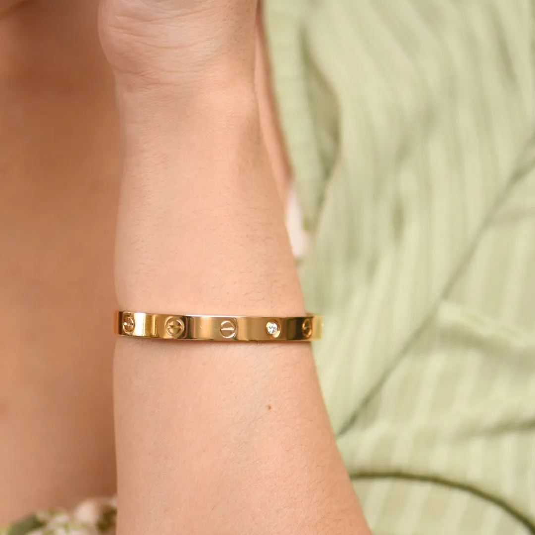 Cartier Love 1 Diamond Yellow Gold Cuff Bracelet Size 16