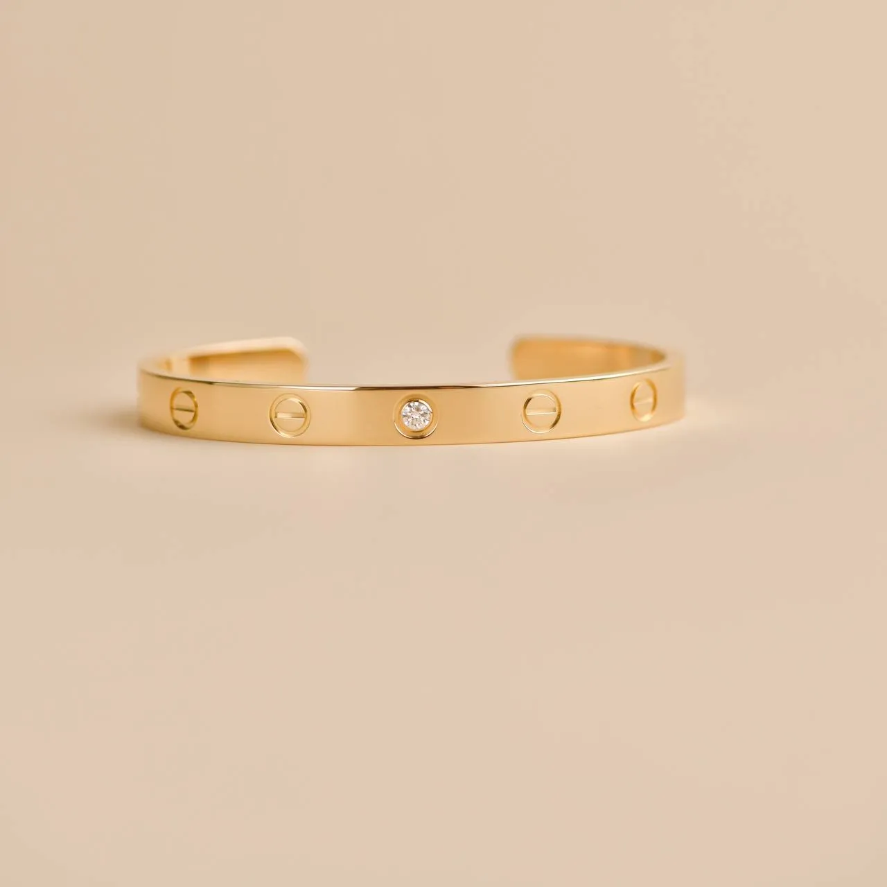 Cartier Love 1 Diamond Yellow Gold Cuff Bracelet Size 16
