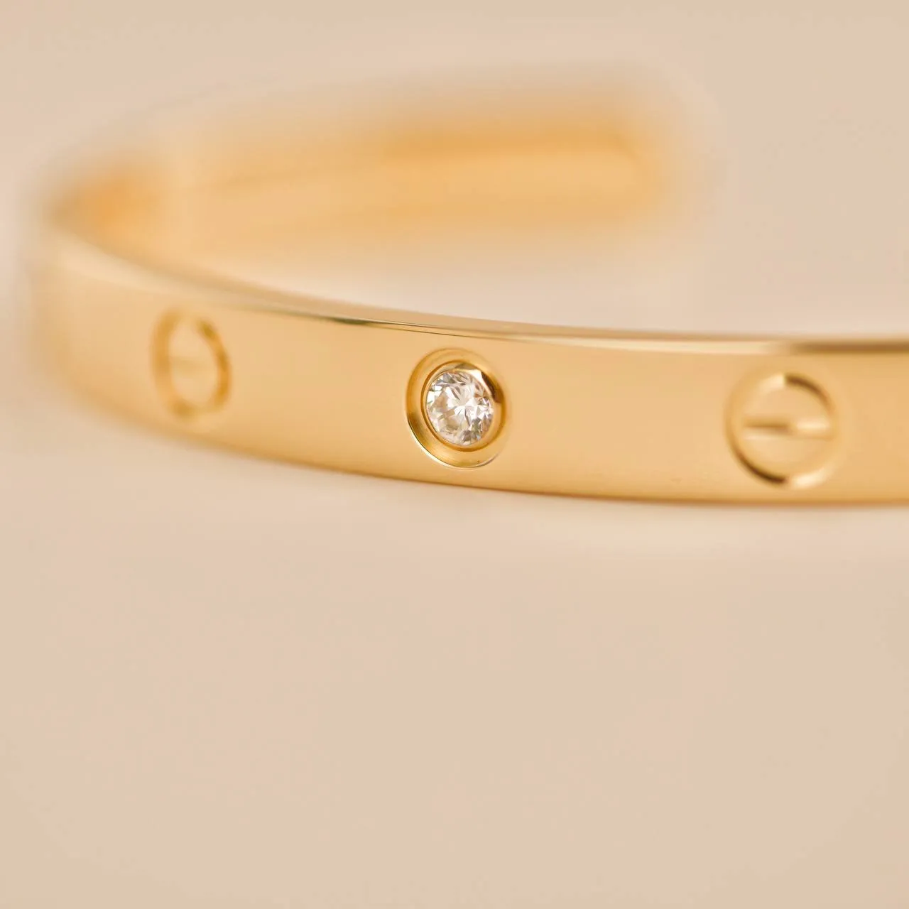 Cartier Love 1 Diamond Yellow Gold Cuff Bracelet Size 16
