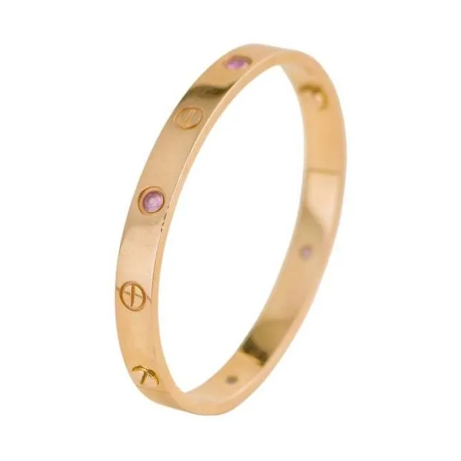 Cartier Love 4 Pink Sapphire 18k Rose Gold Bracelet Size 16