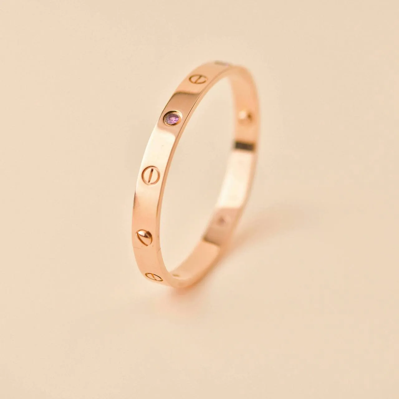 Cartier Love 4 Pink Sapphire 18K Rose Gold Bracelet Size 17