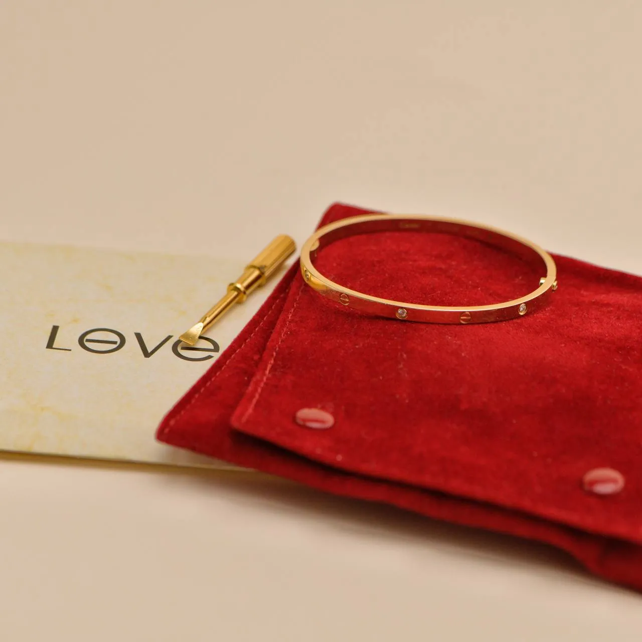 Cartier Love 6 Diamond 18k Yellow Gold Small Model Bracelet Size 17