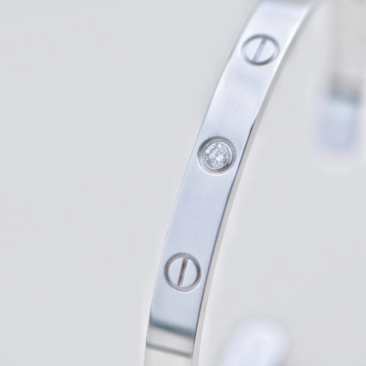 Cartier Love One Diamond 18K White Gold Cuff Bracelet Size 17