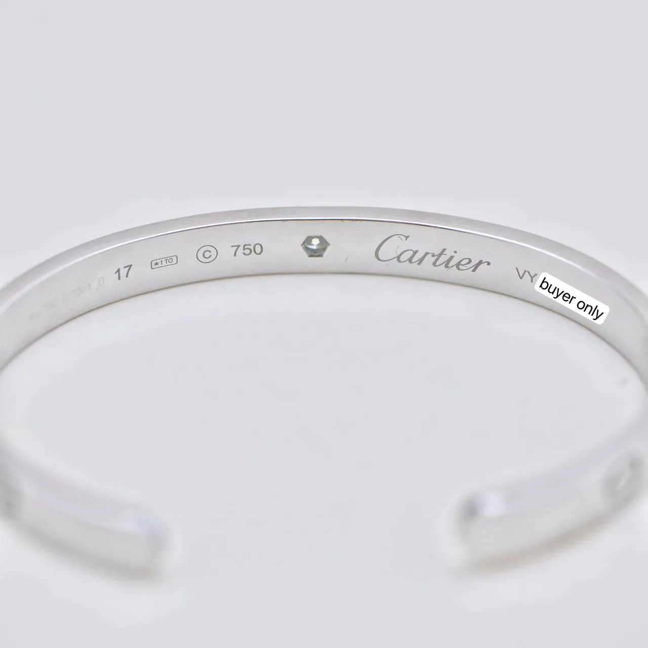 Cartier Love One Diamond 18K White Gold Cuff Bracelet Size 17