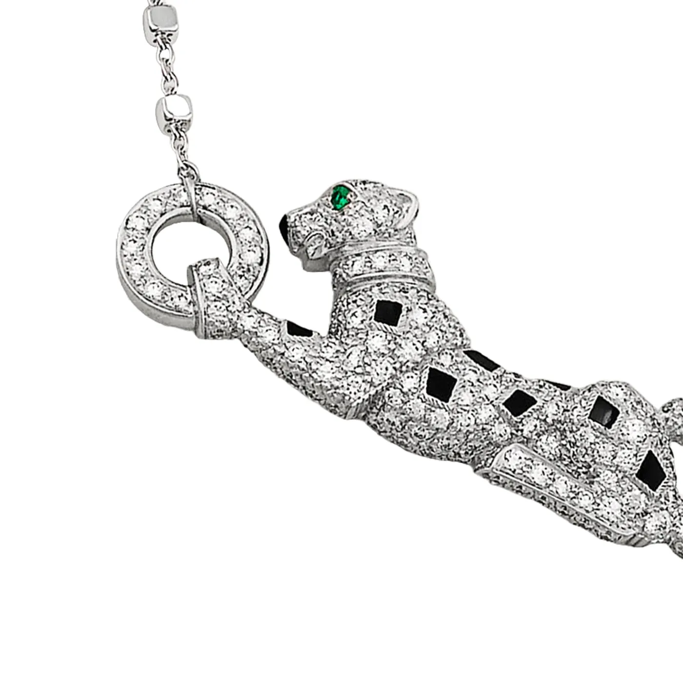 Cartier Panthere De Cartier Emeralds 0.73ct Pave Diamond Necklace 18k White Gold