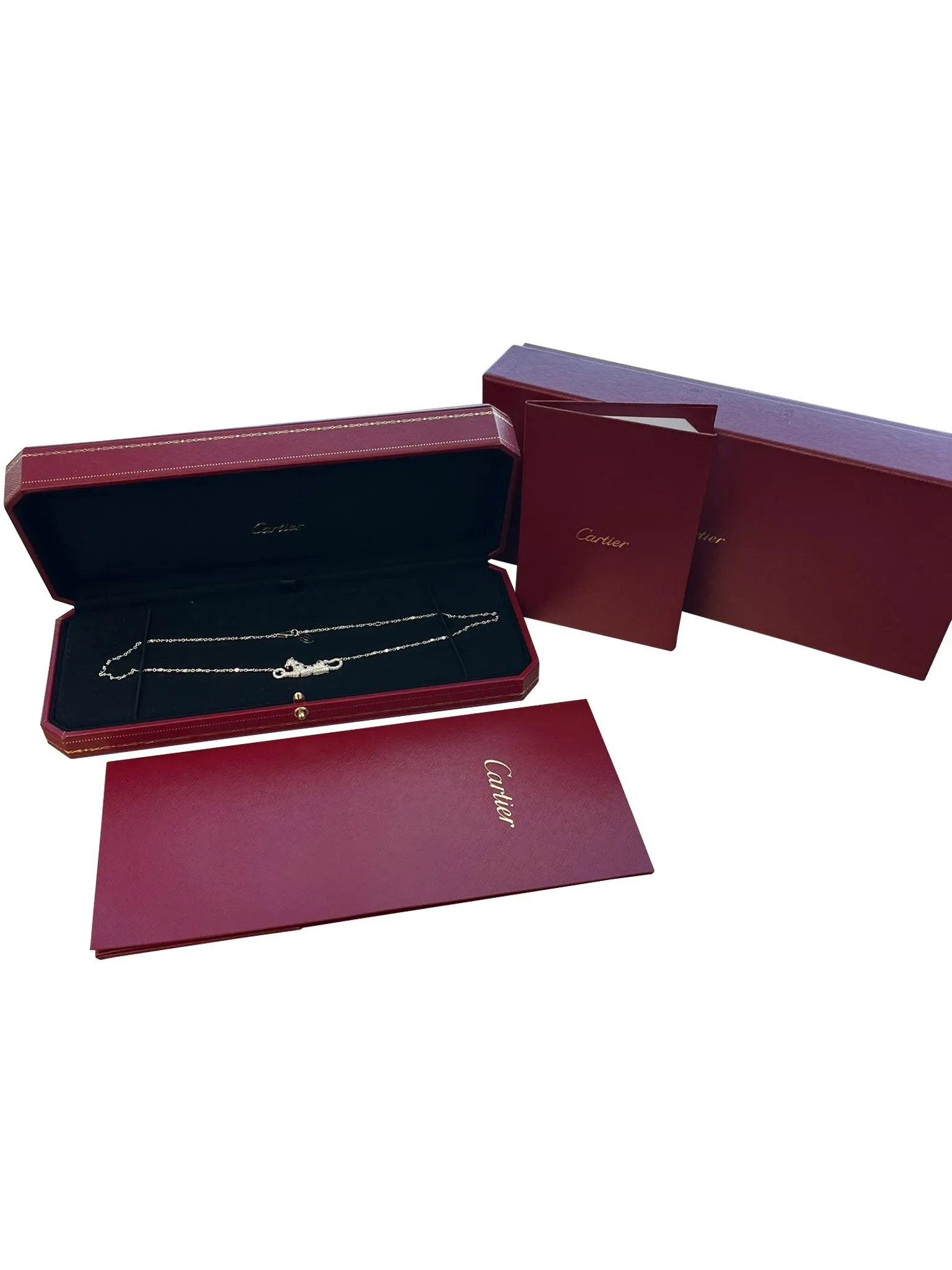 Cartier Panthere De Cartier Emeralds 0.73ct Pave Diamond Necklace 18k White Gold