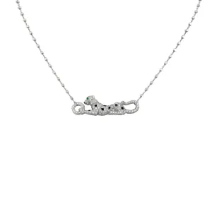 Cartier Panthere De Cartier Emeralds 0.73ct Pave Diamond Necklace 18k White Gold