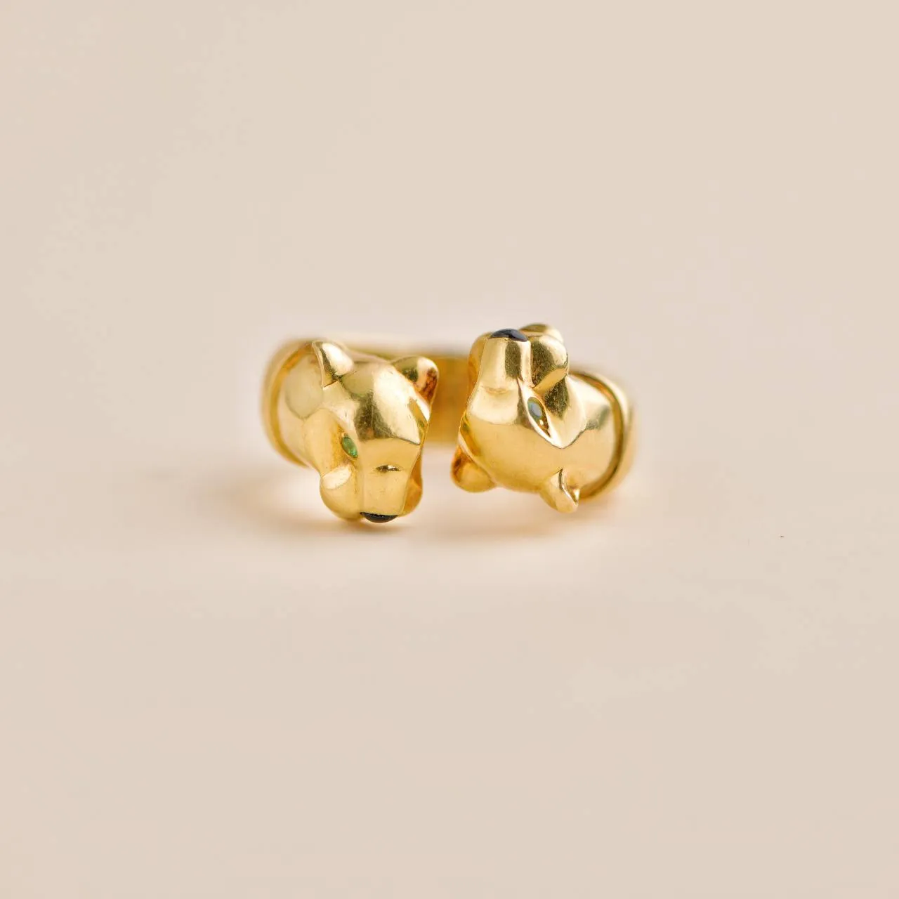 Cartier Panthre Double Leopard Head Yellow Gold Ring Size 52