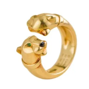 Cartier Panthre Double Leopard Head Yellow Gold Ring Size 52