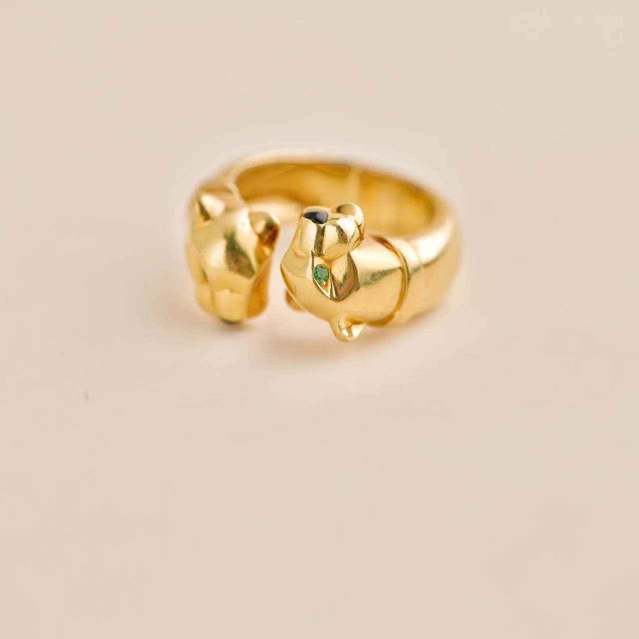 Cartier Panthre Double Leopard Head Yellow Gold Ring Size 52