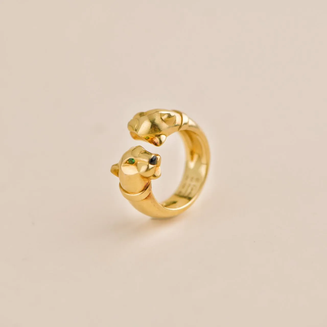 Cartier Panthre Double Leopard Head Yellow Gold Ring Size 52