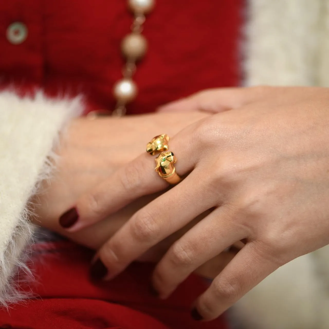 Cartier Panthre Double Leopard Head Yellow Gold Ring Size 52