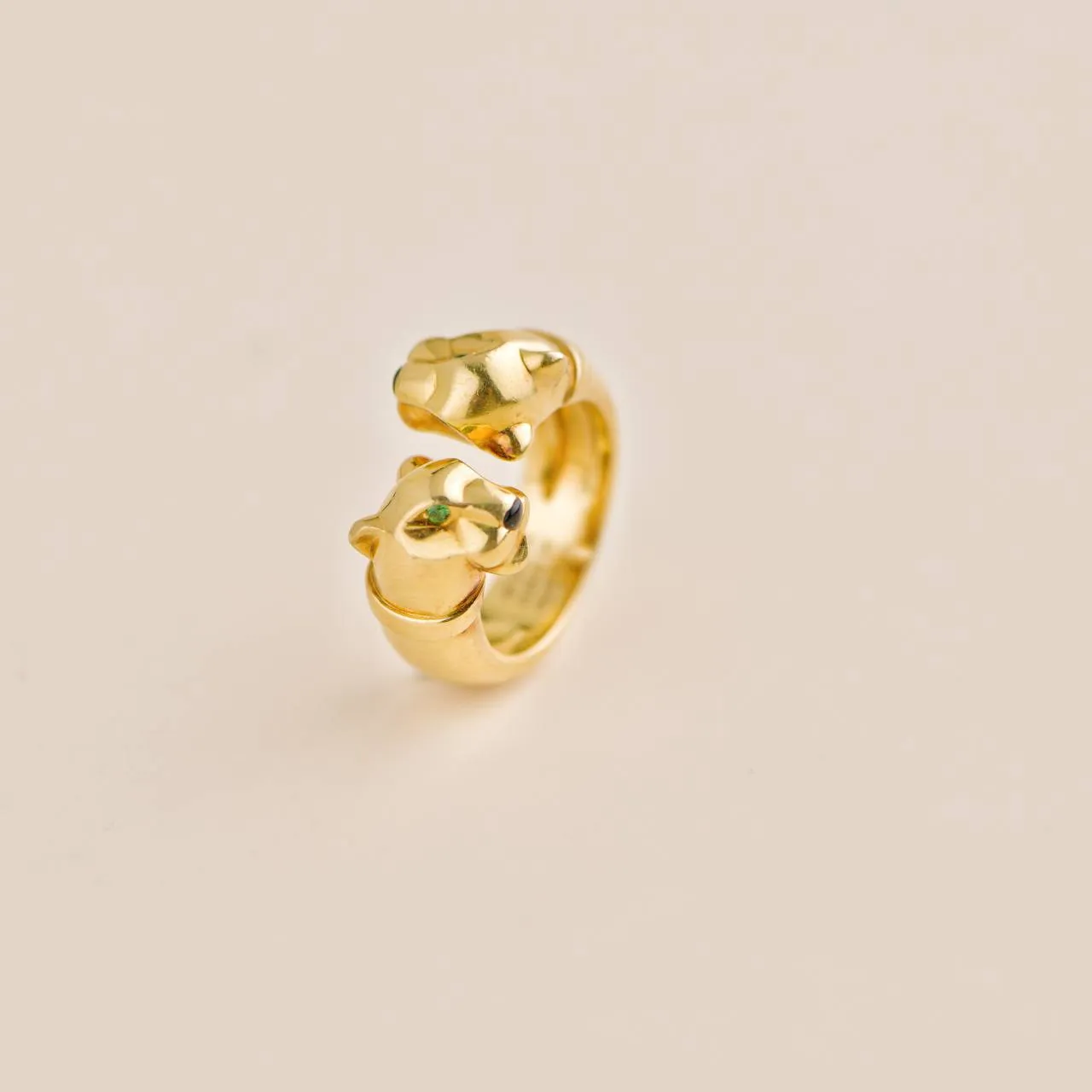 Cartier Panthre Double Leopard Head Yellow Gold Ring Size 52