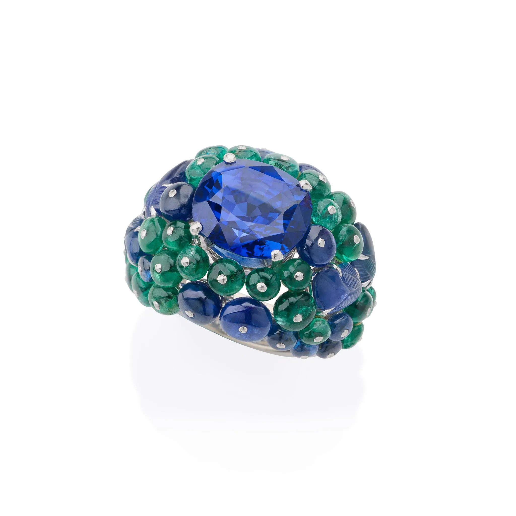 Cartier Paris Ceylon Sapphire and Emerald Boule Ring
