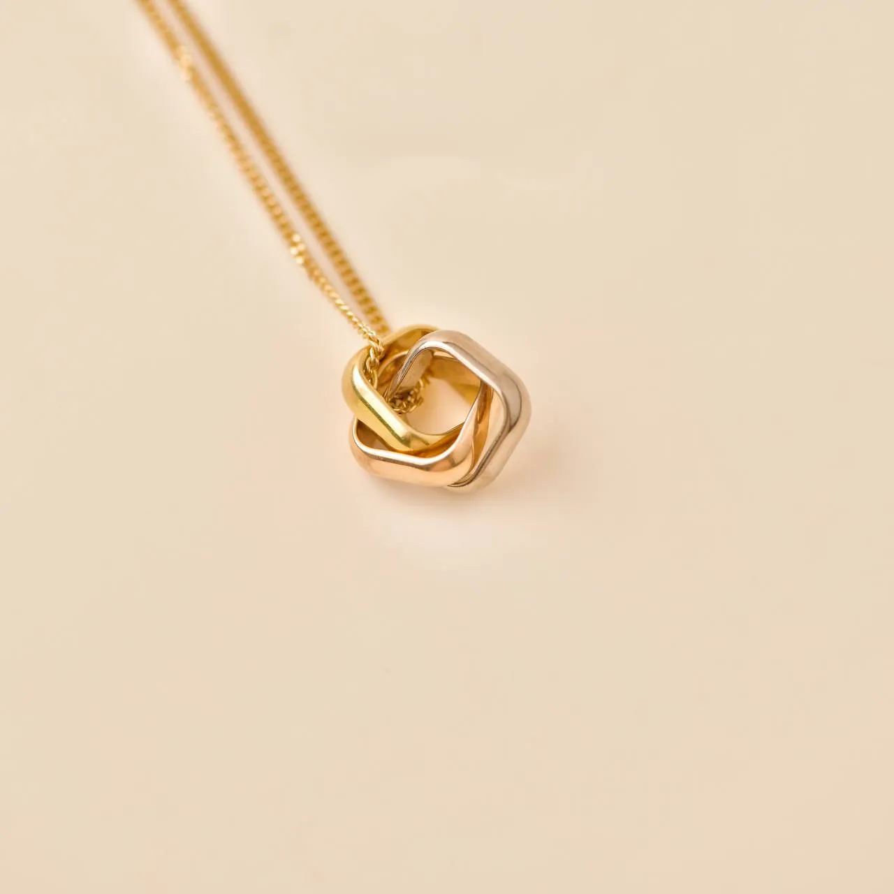 Cartier Trinity Cushion Pendant 18K Yellow Rose White Gold Necklace