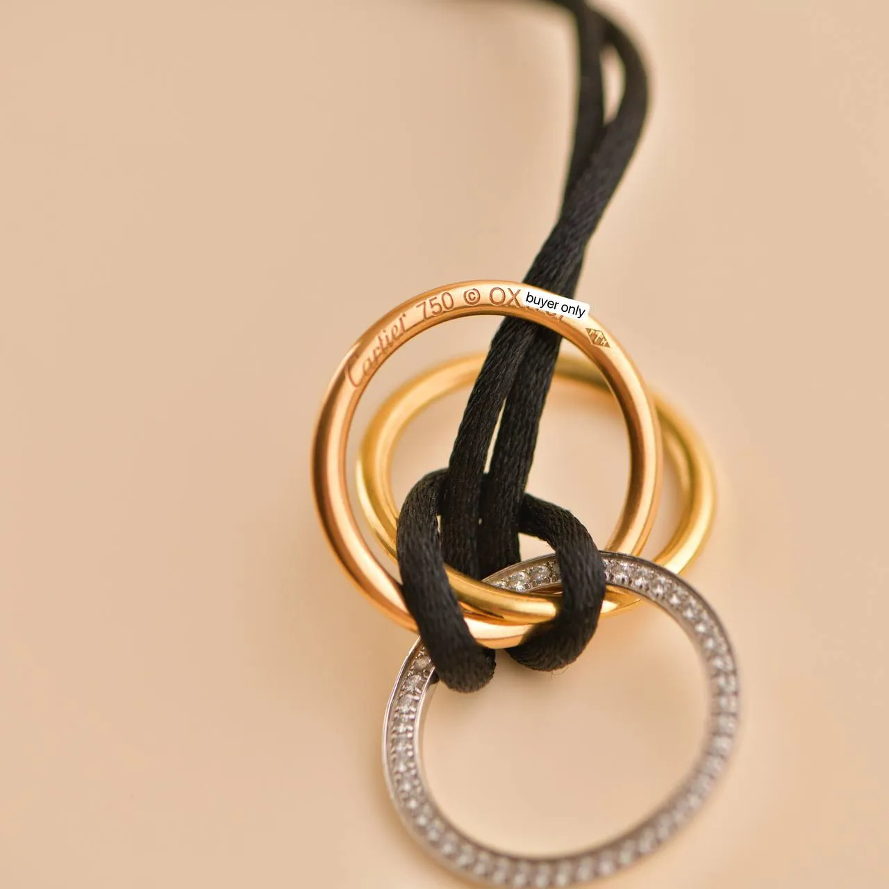 Cartier Trinity Diamond 18K Yellow Rose White Gold Pendant Cord Necklace