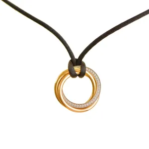 Cartier Trinity Diamond 18K Yellow Rose White Gold Pendant Cord Necklace