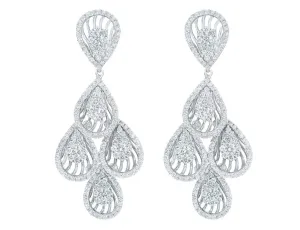 Cascading 18k White Gold Diamond Tear Drop Motif Chandelier Earrings