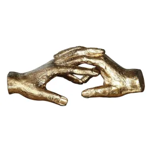 Cast Iron Holding Hands Sculpture Finished with Gold Leaf dried flowers  