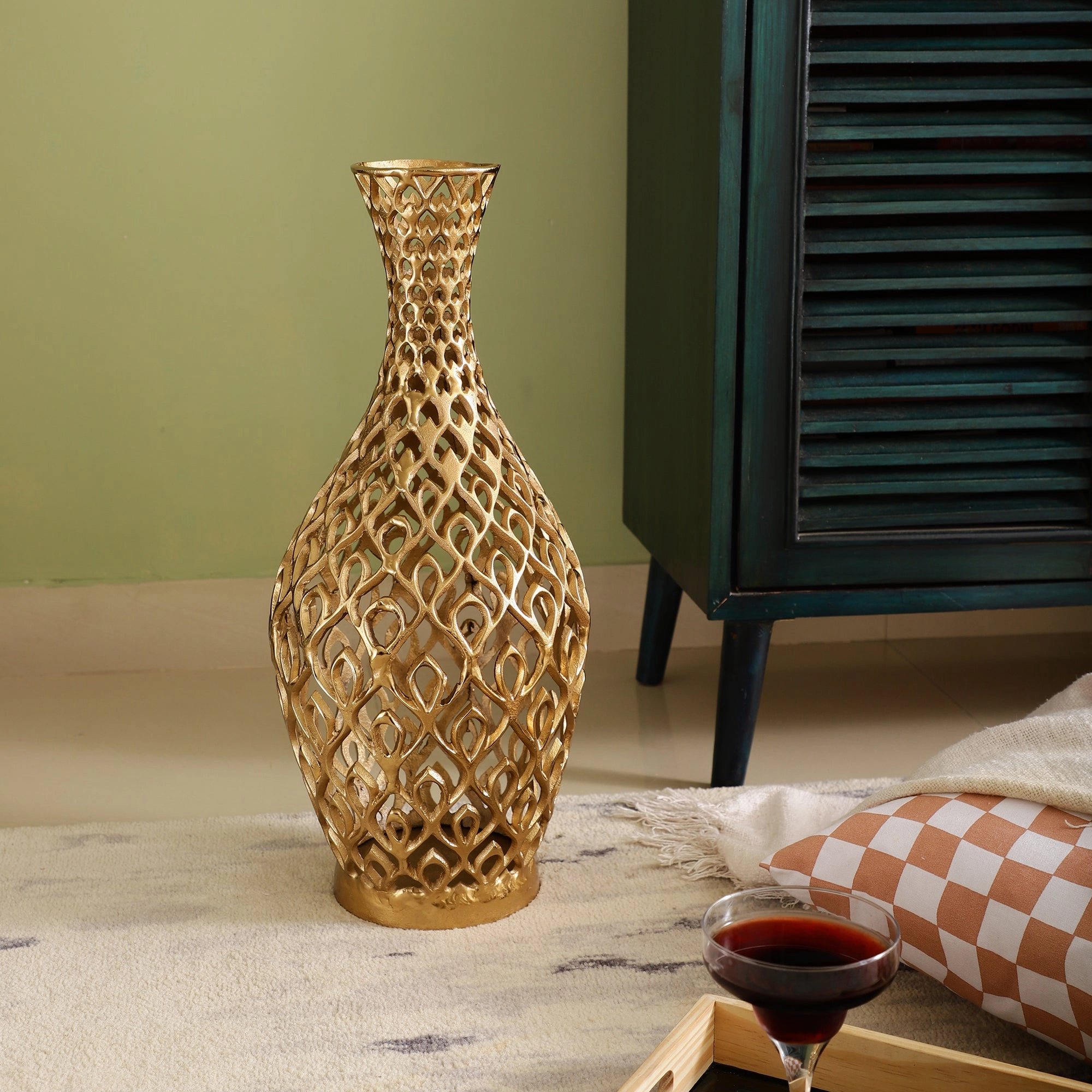 Cavendish Ornate Metal Floor Vase In Gold