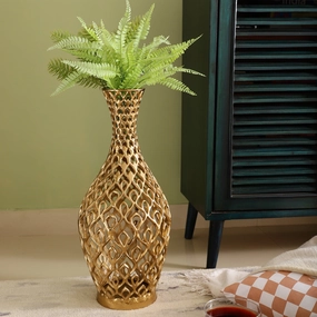 Cavendish Ornate Metal Floor Vase In Gold outdoor greenery  